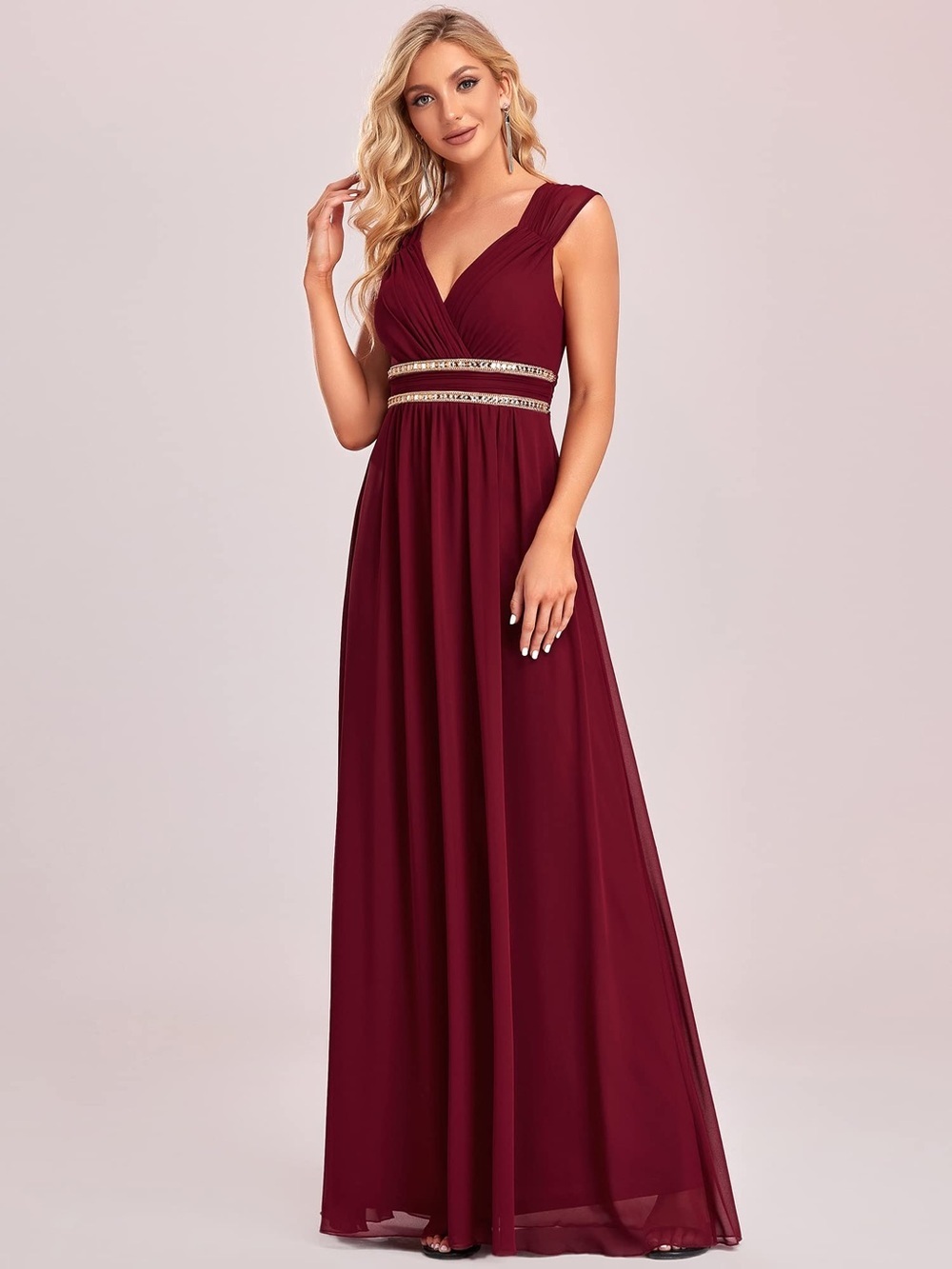 Ever Pretty Burgundy Maxi Dress with Beaded Waist